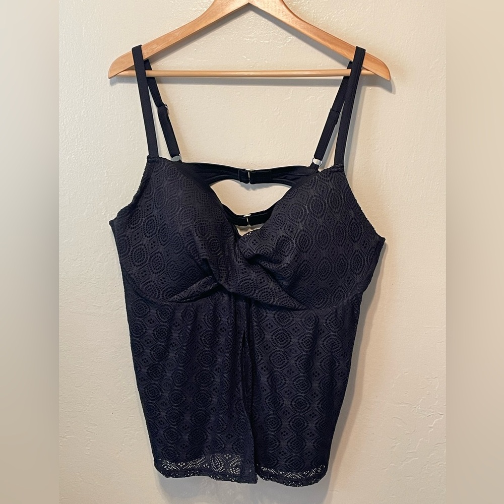 Swim for all black mesh twisted Tankini top